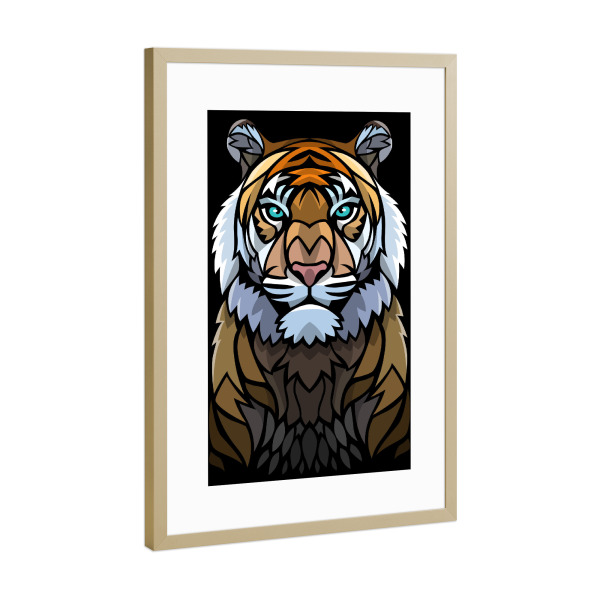 Poster mit Rahmen Gold "Tribal frontal tiger" artboxONE - Tiere,Comic - Tribal,Tattoo,Tiger,Feline,Predator,Tier,Animal,Comic,Wild