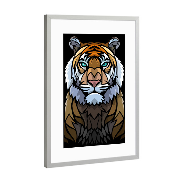 Poster mit Rahmen Silber "Tribal frontal tiger" artboxONE - Tiere,Comic - Tribal,Tattoo,Tiger,Feline,Predator,Tier,Animal,Comic,Wild