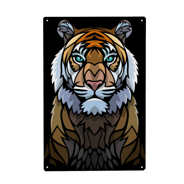 Metall Poster "Tribal frontal tiger" artboxONE - Tiere,Comic - Tribal,Tattoo,Tiger,Feline,Predator,Tier,Animal,Comic,Wild - Blechschild