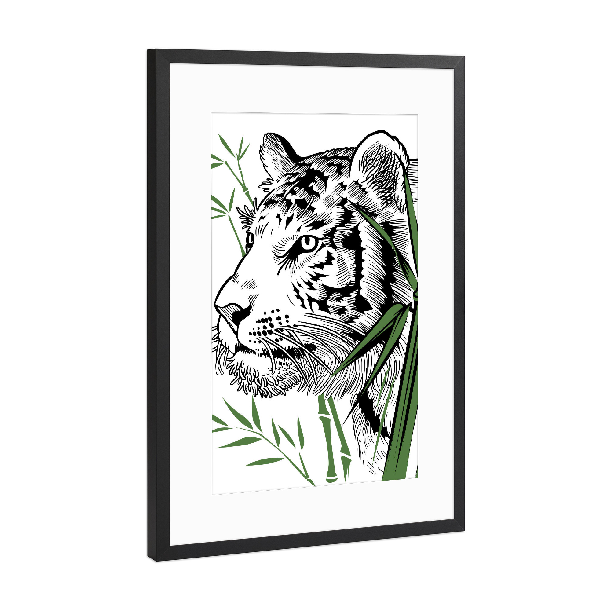 Poster mit Rahmen Schwarz (Metallic) "Bamboo Tiger" artboxONE - Tiere - Tiger,Feline,Predator,Bamboo,Japan,Tier,Animal,Wild,Natur,Portrait
