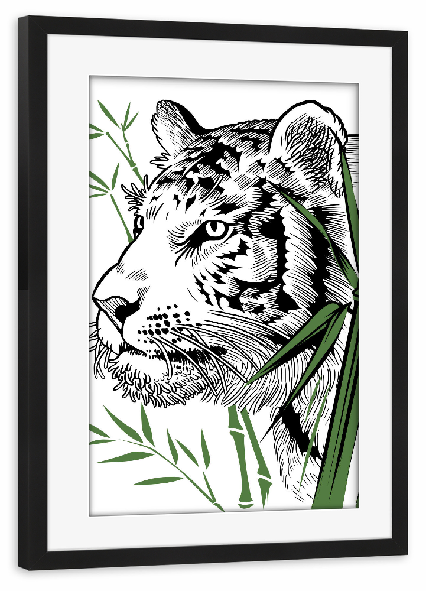 Poster mit Rahmen schwarz "Bamboo Tiger" artboxONE - Tiere - Tiger,Feline,Predator,Bamboo,Japan,Tier,Animal,Wild,Natur,Portrait