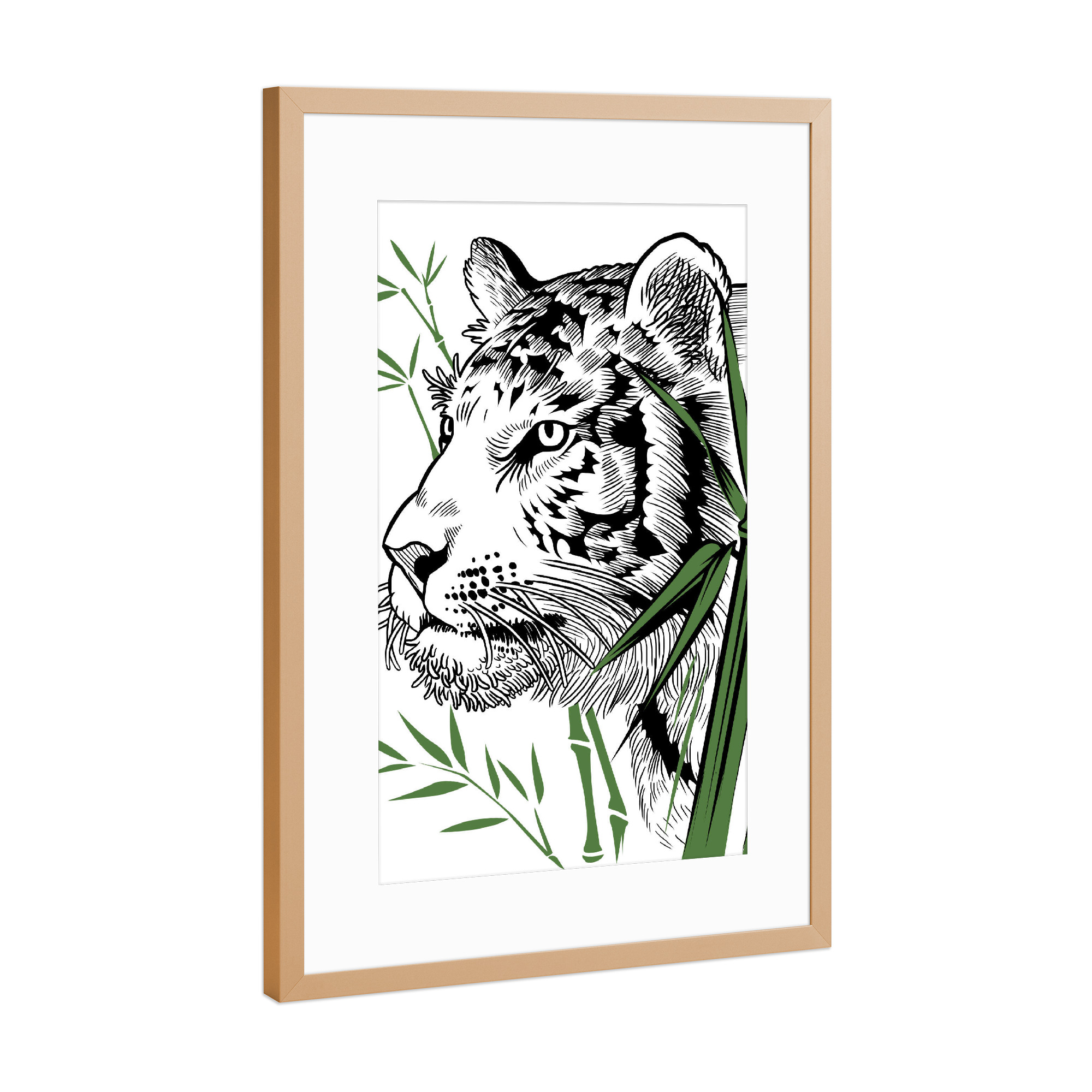 Poster mit Rahmen Kupfer "Bamboo Tiger" artboxONE - Tiere - Tiger,Feline,Predator,Bamboo,Japan,Tier,Animal,Wild,Natur,Portrait