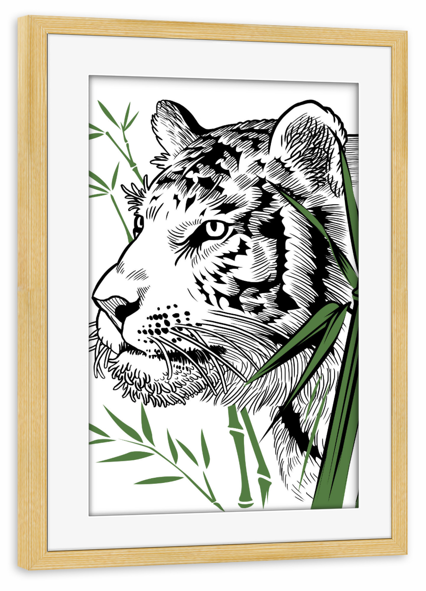 Poster mit Rahmen kiefer "Bamboo Tiger" artboxONE - Tiere - Tiger,Feline,Predator,Bamboo,Japan,Tier,Animal,Wild,Natur,Portrait