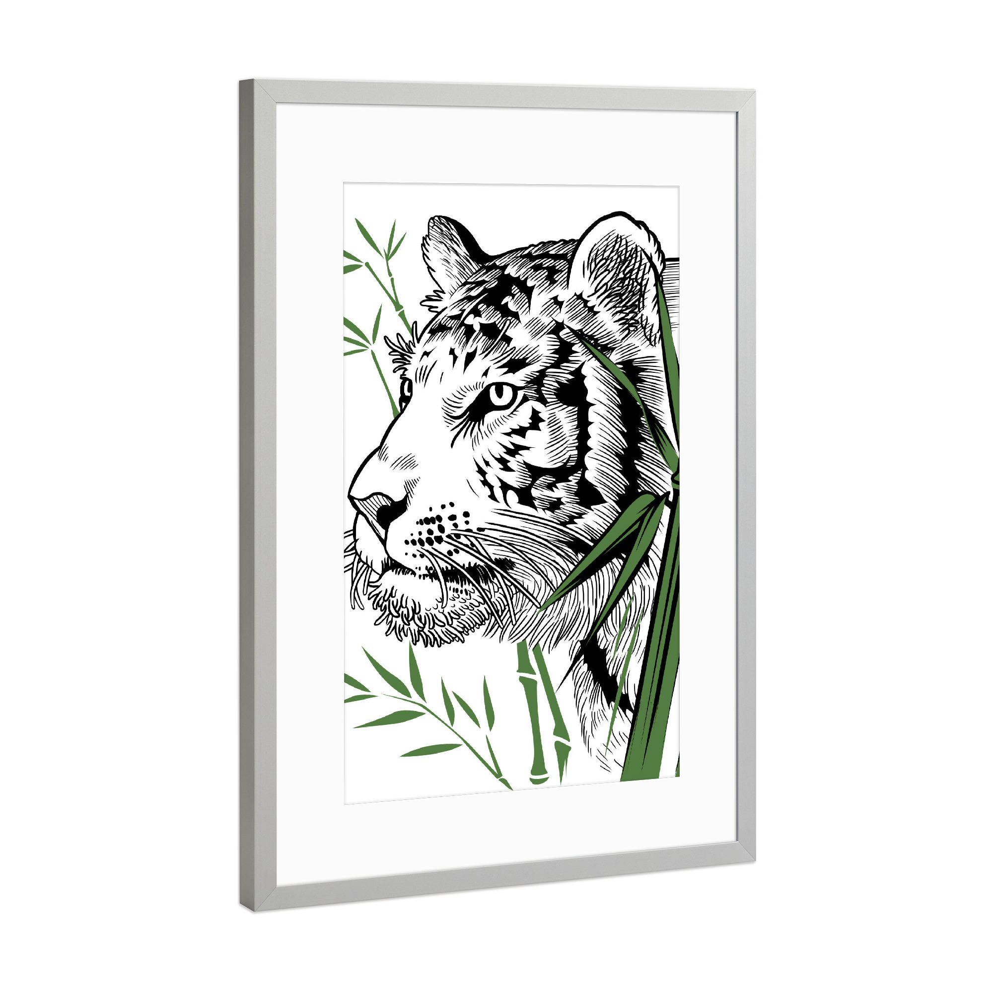 Poster mit Rahmen Silber "Bamboo Tiger" artboxONE - Tiere - Tiger,Feline,Predator,Bamboo,Japan,Tier,Animal,Wild,Natur,Portrait