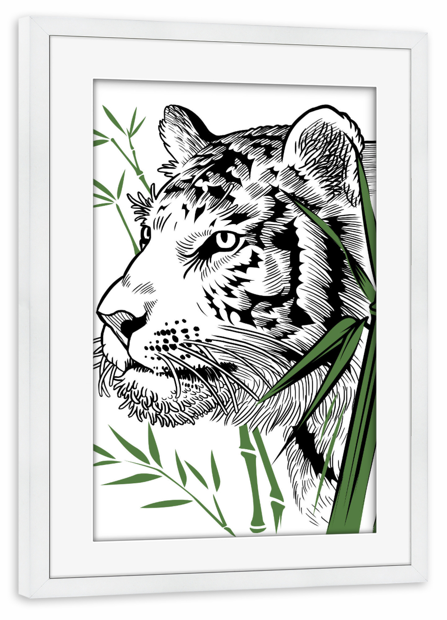 Poster mit Rahmen weiß "Bamboo Tiger" artboxONE - Tiere - Tiger,Feline,Predator,Bamboo,Japan,Tier,Animal,Wild,Natur,Portrait