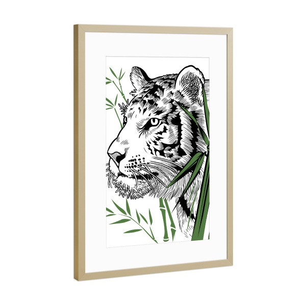 Poster mit Rahmen Gold "Bamboo Tiger" artboxONE - Tiere - Tiger,Feline,Predator,Bamboo,Japan,Tier,Animal,Wild,Natur,Portrait