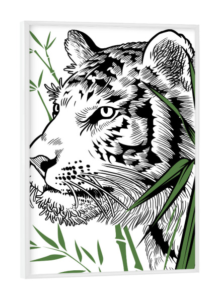 Poster mit weißem Rahmen "Bamboo Tiger" artboxONE - Tiere - Tiger,Feline,Predator,Bamboo,Japan,Tier,Animal,Wild,Natur,Portrait