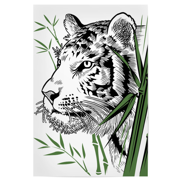 Poster 30x20 cm "Bamboo Tiger" artboxONE - Tiere - Tiger,Feline,Predator,Bamboo,Japan,Tier,Animal,Wild,Natur,Portrait