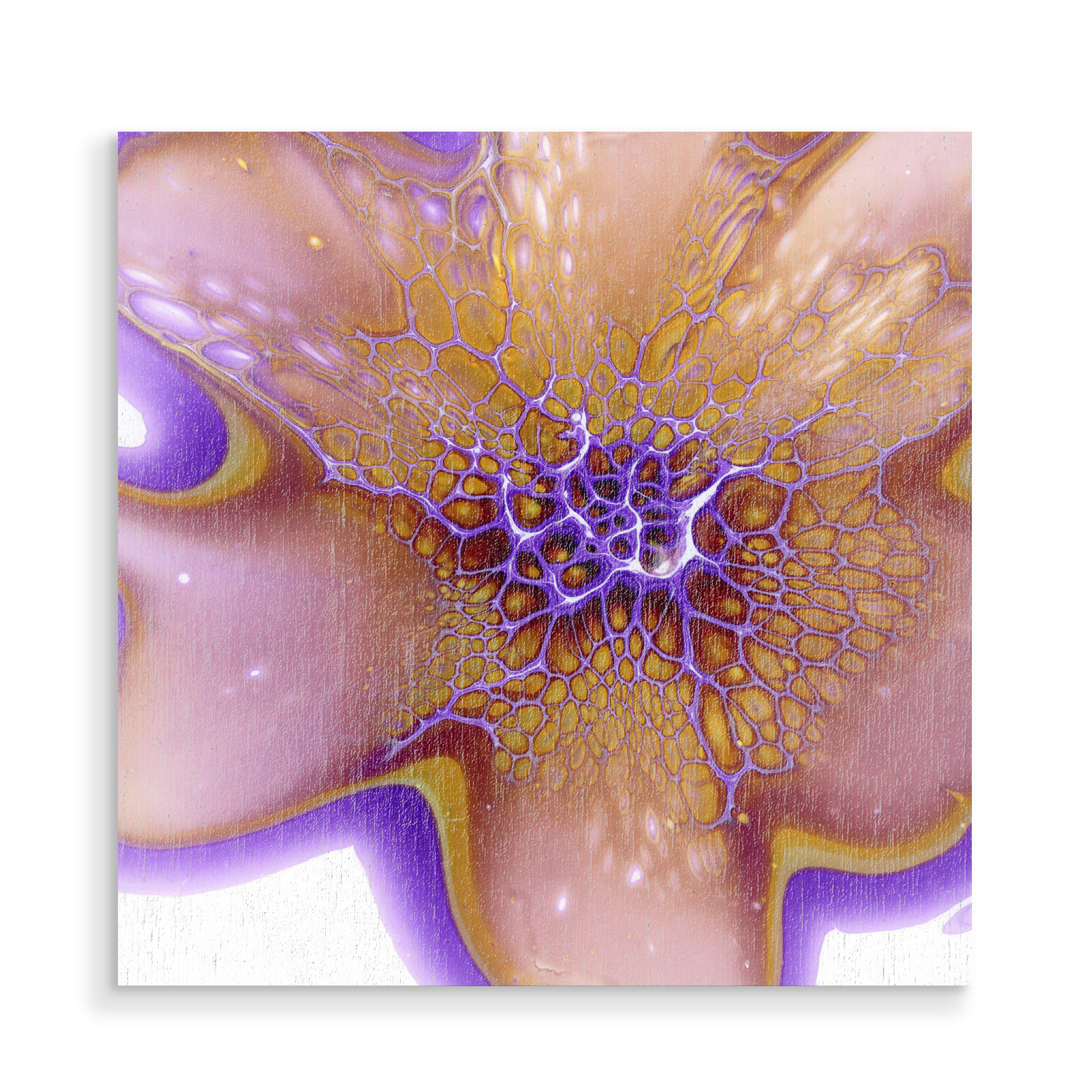 Holzbild "Lila Gelb Lacing" artboxONE - Abstrakt - Abstract,Bloom,Art,Kunst,Abstrakt,Fluid,Pouring,Alkohol,Alcohol,Painting,Decor,Design,Ink,Tinte