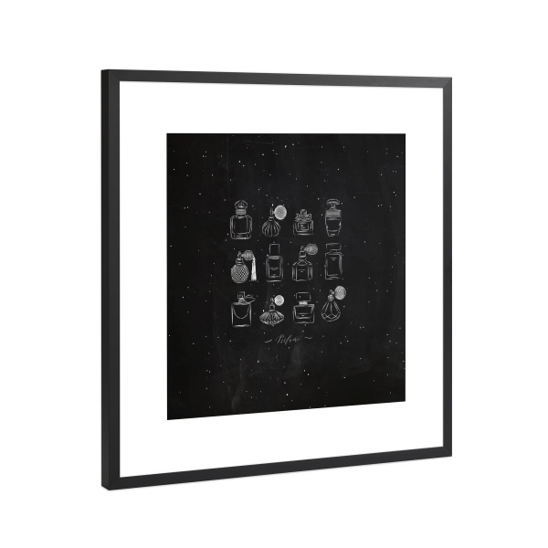 Poster mit Rahmen Schwarz (Metallic) "Perfume vintage bottles black" artboxONE - Menschen,Fashion,Für Mama