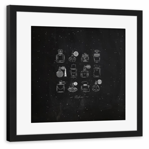 Poster mit Rahmen schwarz "Perfume vintage bottles black" artboxONE - Menschen,Fashion,Für Mama