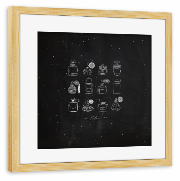 Poster mit Rahmen kiefer "Perfume vintage bottles black" artboxONE - Menschen,Fashion,Für Mama