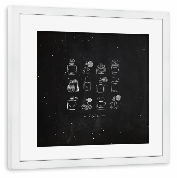 Poster mit Rahmen weiß "Perfume vintage bottles black" artboxONE - Menschen,Fashion,Für Mama