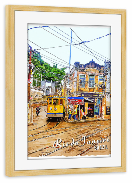 Poster mit Rahmen kiefer "Rio de Janeiro Vintage Straße" artboxONE - Städte,Architektur,Städte / Rio de Janeiro
