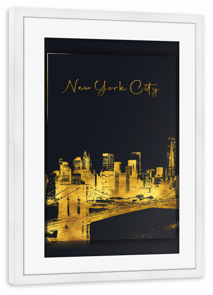 Poster mit Rahmen weiß "New York in Gold" artboxONE - Städte,Städte / New York