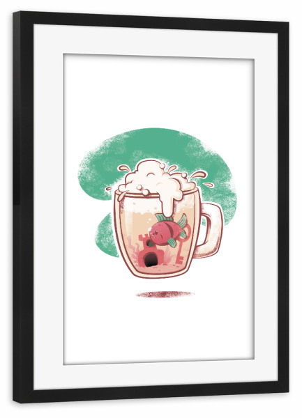 Poster mit Rahmen schwarz "BEER FISH" artboxONE - Tiere,Comic,Unterwasser,Essen & Trinken / Alkohol,Lustig