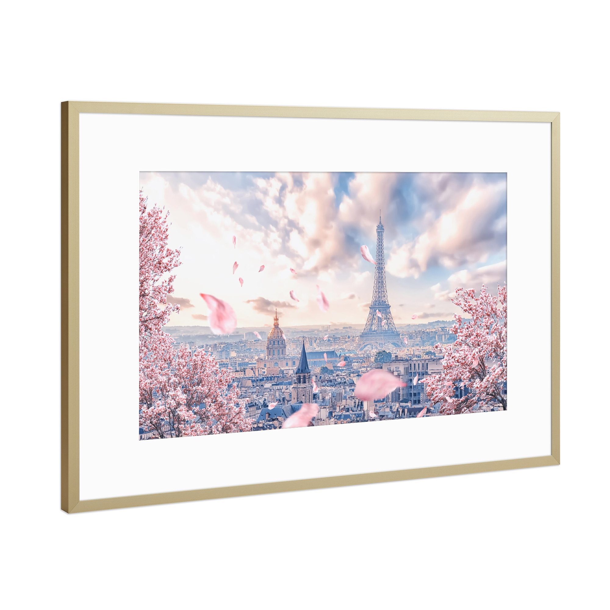 Poster mit Rahmen Gold "French sakura" artboxONE - Reise,Floral,Architektur,Städte / Paris,Reise / Länder