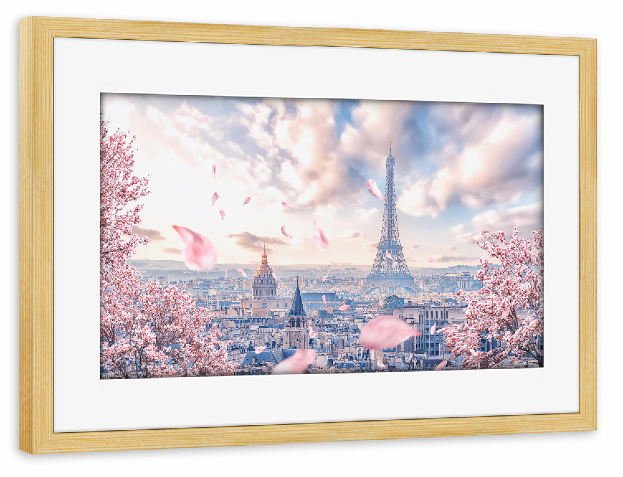 Poster mit Rahmen kiefer "French sakura" artboxONE - Reise,Floral,Architektur,Städte / Paris,Reise / Länder
