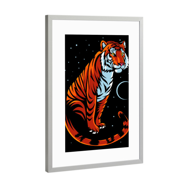 Poster mit Rahmen Silber "Tribal Tiger Long tale" artboxONE - Tiere,Comic - Tiger,Feline,Predator,Tribal,Animal,Comic,Cat,Wild,Wildkatze