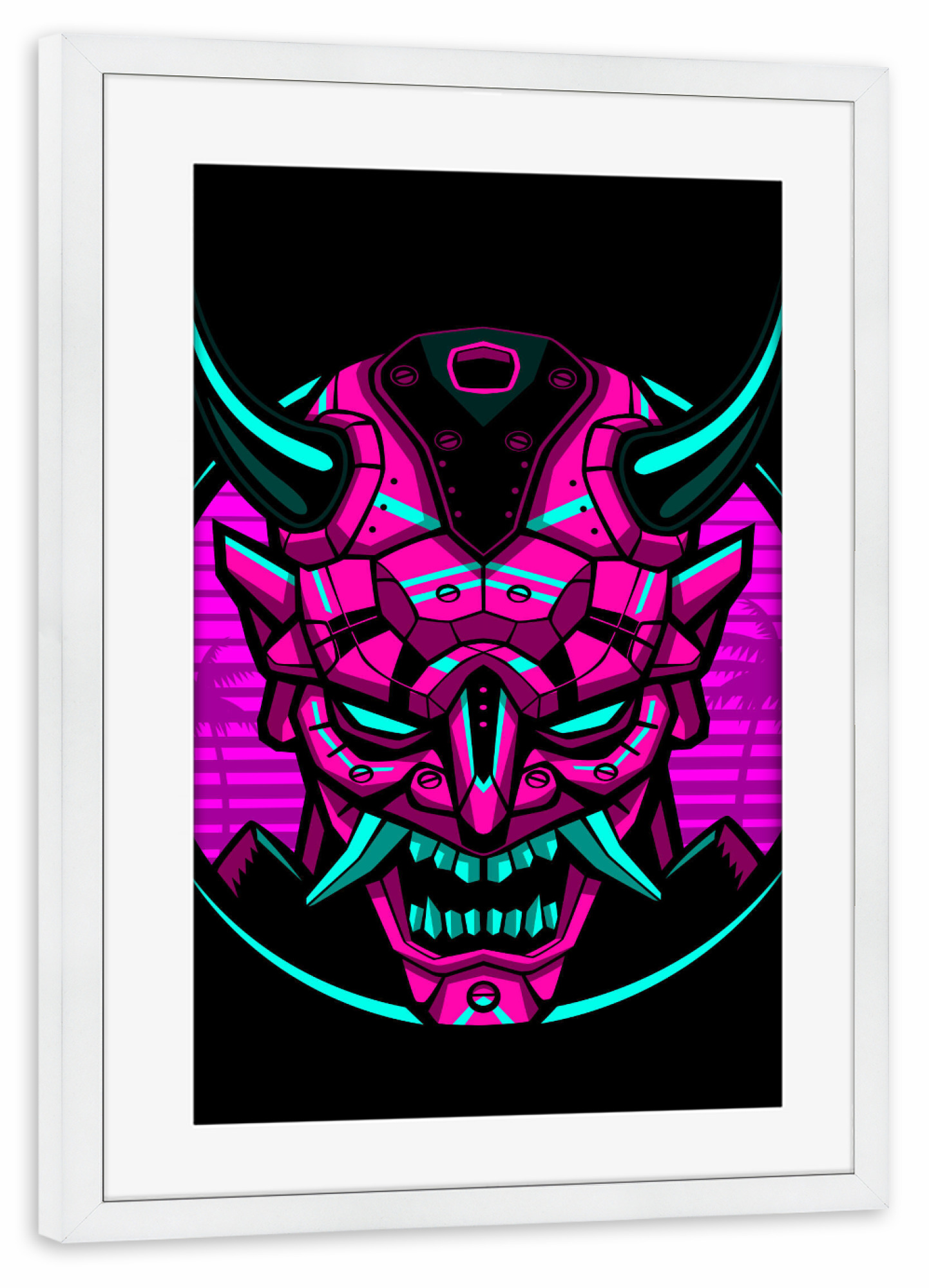 Poster mit Rahmen weiß "Retro Robot Samurai" artboxONE - Ultraviolet - Samurai,Mask,Mechanic,Robot,Demon,Retro,Vintage,Japanese,Warrior,Japan