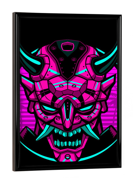 Poster mit schwarzem Rahmen "Retro Robot Samurai" artboxONE - Ultraviolet - Samurai,Mask,Mechanic,Robot,Demon,Retro,Vintage,Japanese,Warrior,Japan