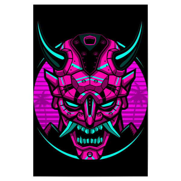 Poster "Retro Robot Samurai" artboxONE - Ultraviolet - Samurai,Mask,Mechanic,Robot,Demon,Retro,Vintage,Japanese,Warrior,Japan