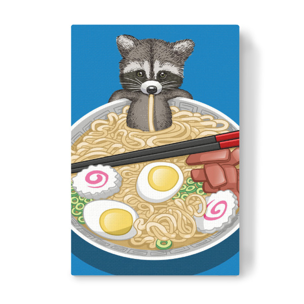 Leinwandbild "Raccoon Ramen" artboxONE - Tiere - Raccoon,Mapache,Ramen,Noodles,Egg,Tier,Animal,Suppe,Soup,Nudeln,Comic
