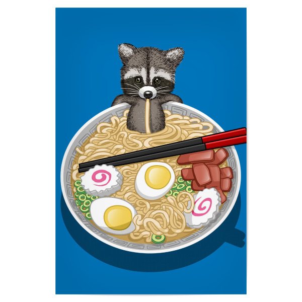 Poster "Raccoon Ramen" artboxONE - Tiere - Raccoon,Mapache,Ramen,Noodles,Egg,Tier,Animal,Suppe,Soup,Nudeln,Comic