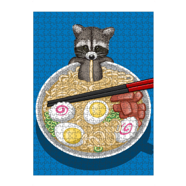 Puzzle Ravensburger "Raccoon Ramen" artboxONE - Tiere - Raccoon,Mapache,Ramen,Noodles,Egg,Tier,Animal,Suppe,Soup,Nudeln,Comic - Bild raccoon