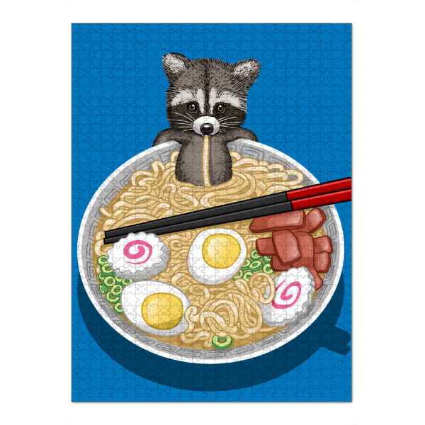 Puzzle Ravensburger "Raccoon Ramen" artboxONE - Tiere - Raccoon,Mapache,Ramen,Noodles,Egg,Tier,Animal,Suppe,Soup,Nudeln,Comic - Bild raccoon