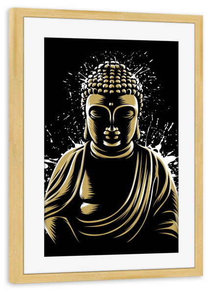 Poster mit Rahmen kiefer "Gold Buddha" artboxONE - Städte / Tokio - Buddha,Golden,Gold,Buda,God,Statue