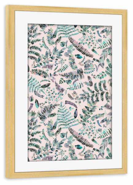 Poster mit Rahmen kiefer "Botanical Ferns & Plants Pink" artboxONE - Natur,Floral,Für Mama
