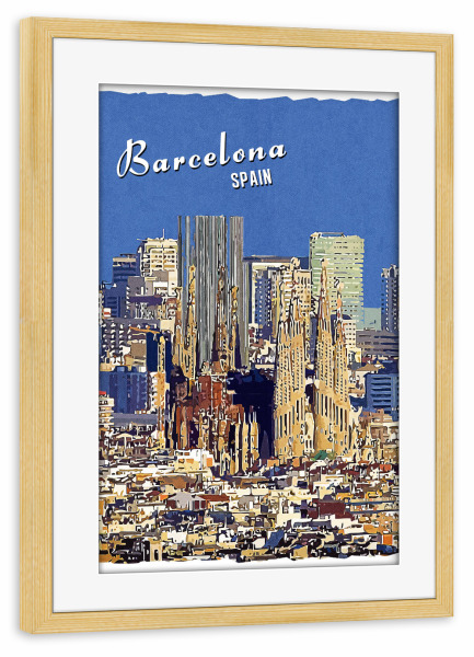 Poster mit Rahmen kiefer "Barcelona Vintage" artboxONE - Städte,Städte / Barcelona