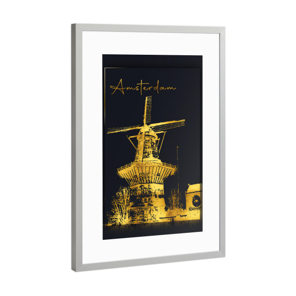 Poster mit Rahmen Silber "Amsterdam in Gold" artboxONE - Städte,Städte / Amsterdam