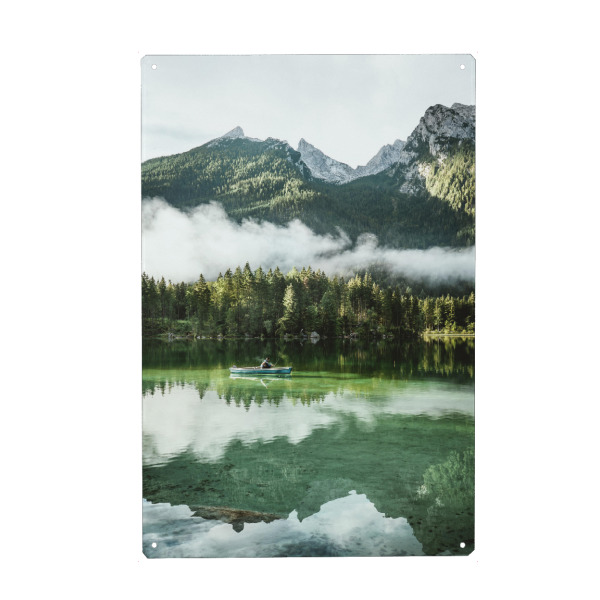 Metall Poster "Boat on a Mountain Lake" artboxONE - Natur,Reise,Reise / Strand und Meer,Unterwasser,Reise / Länder
