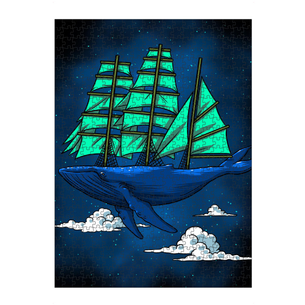 artboxONE Puzzle "Whale boat" artboxONE - Tiere,Unterwasser - Whale,Ballena,Boat,Clouds,Galaxy,Wolken,Wal,Tier,Animal,Ship,Schiff,Fliegen,Fly