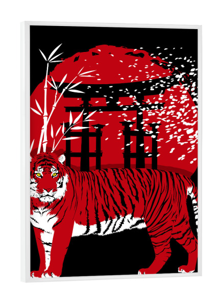 Poster mit weißem Rahmen "Red Tiger Torii" artboxONE - Tiere - Torii,Bamboo,Tiger,Feline,Predator,Animal,Tier,Wild,Japan,Schrein