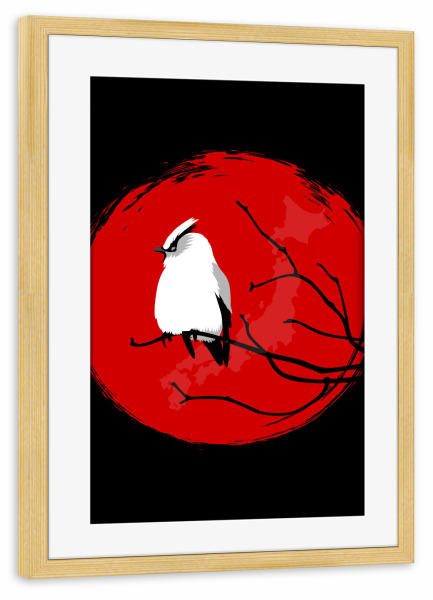 Poster mit Rahmen kiefer "Sparrow on the tree" artboxONE - Tiere,Abstrakt - Sun,Sparrow,Tree,Vogel,Ast,Bird,Animal,Tier,Comic,Abstract,Abstrakt