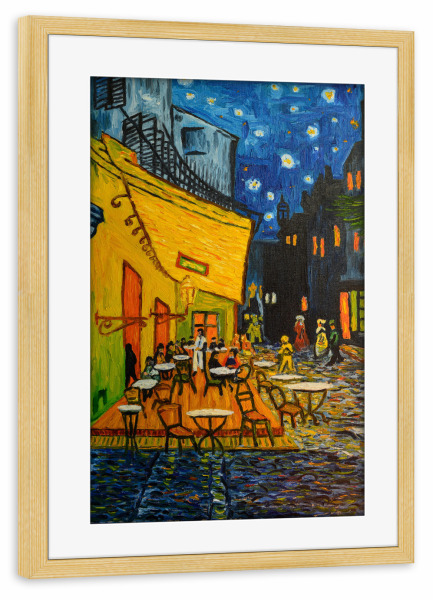 Poster mit Rahmen kiefer "Caféterrasse am abend" artboxONE - Städte,Natur,Architektur