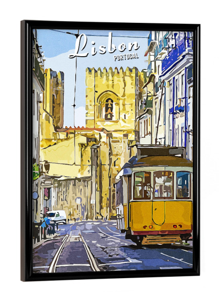 Poster mit schwarzem Rahmen "Lissabon Vintage Straße" artboxONE - Städte