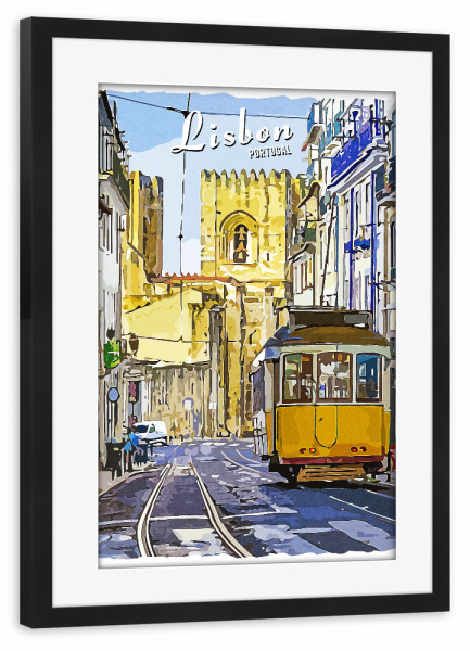 Poster mit Rahmen schwarz "Lissabon Vintage Straße" artboxONE - Städte