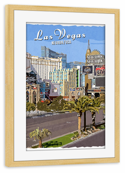 Poster mit Rahmen kiefer "Las Vegas Vintage Straße" artboxONE - Städte,Städte / Las Vegas