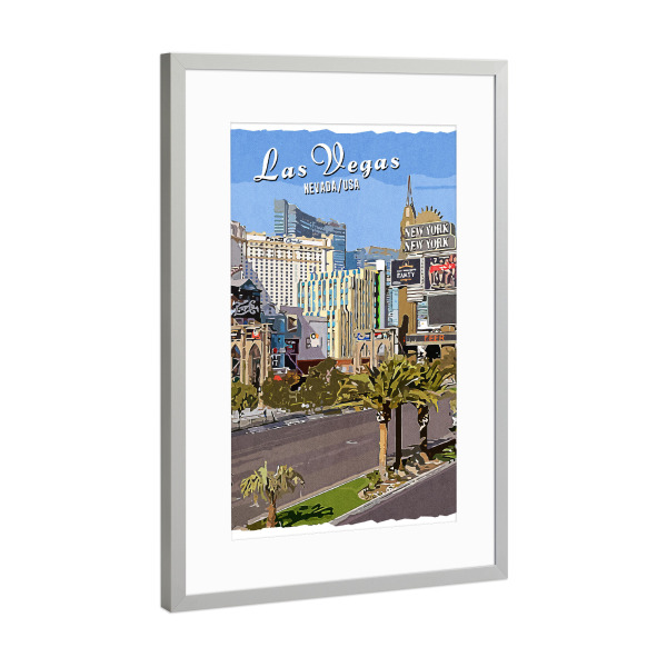 Poster mit Rahmen Silber "Las Vegas Vintage Straße" artboxONE - Städte,Städte / Las Vegas