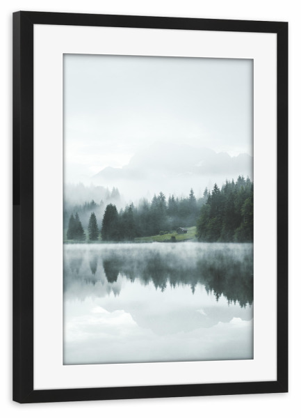 Poster mit Rahmen schwarz "Reflection at the Mountainlake" artboxONE - Natur,Reise,Reise / Länder