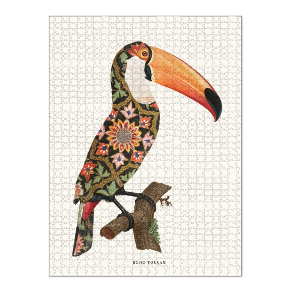 Puzzle Ravensburger "Boho Toucan vintage" artboxONE - Floral,Tiere - Toucan,Bird,Animals,Vintage,Collage,Retro,Drawing,Boho,Vogel,Tier,Animal