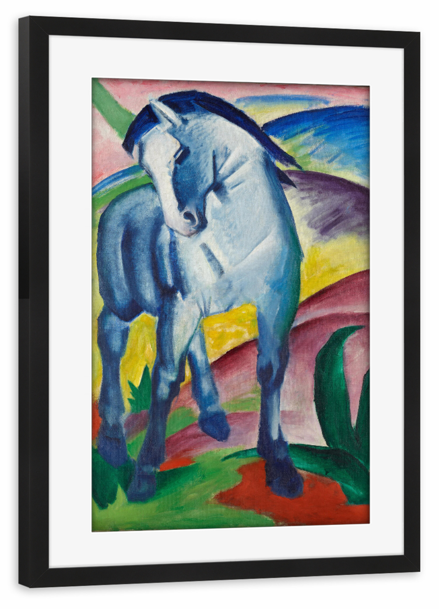 Poster mit Rahmen schwarz "Blaues Pferd I" artboxONE - Natur,Tiere,Abstrakt