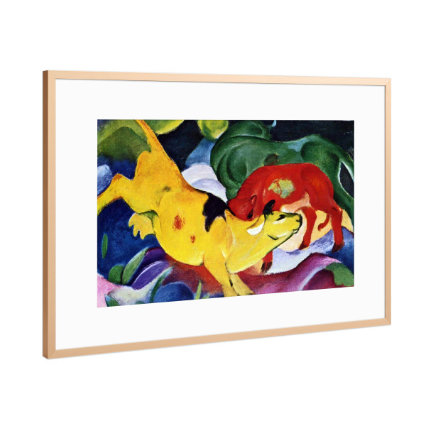 Poster mit Rahmen Kupfer "Kühe-rot, grün, gelb" artboxONE - Natur,Tiere