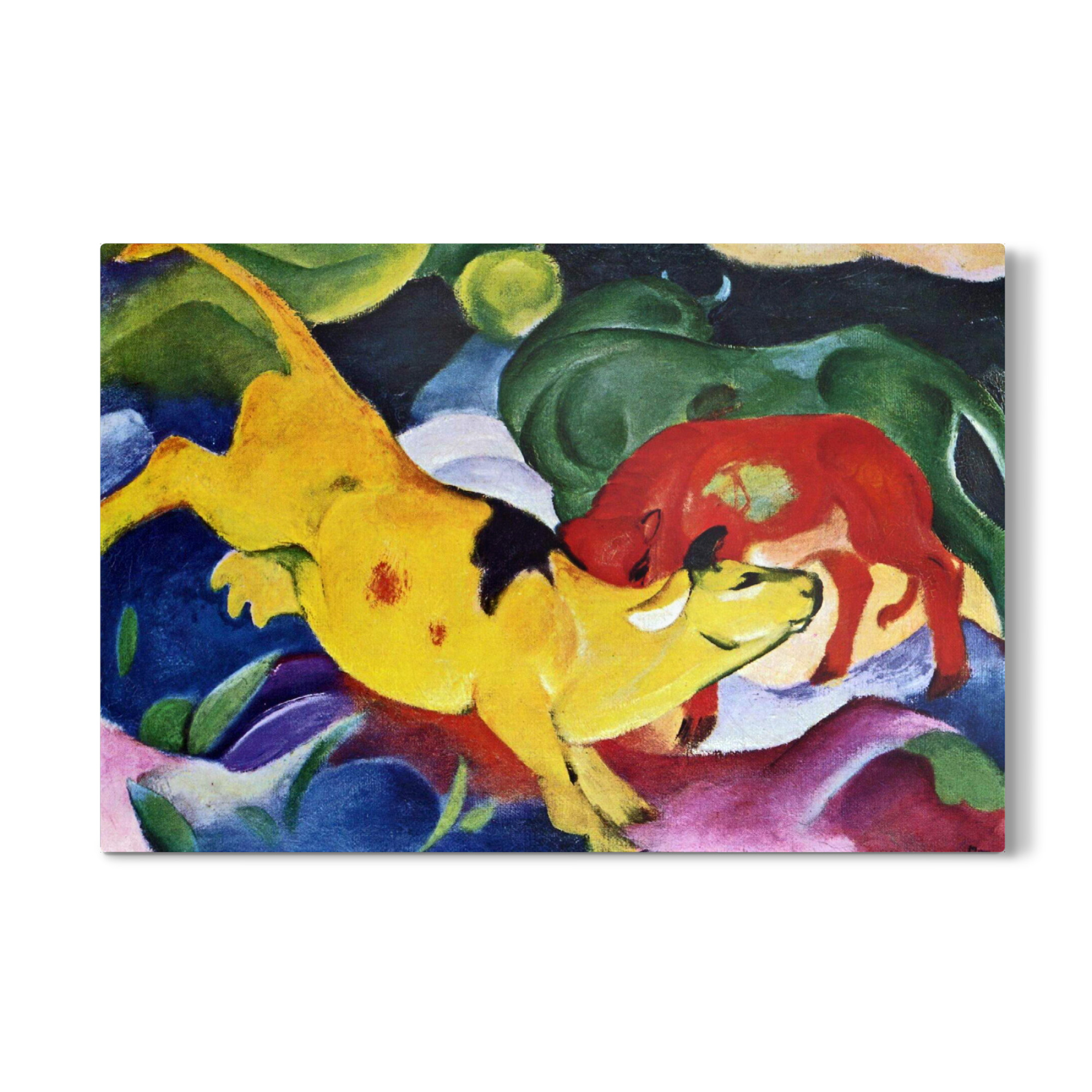 Galerie-Print "Kühe-rot, grün, gelb" 75x50 cm artboxONE