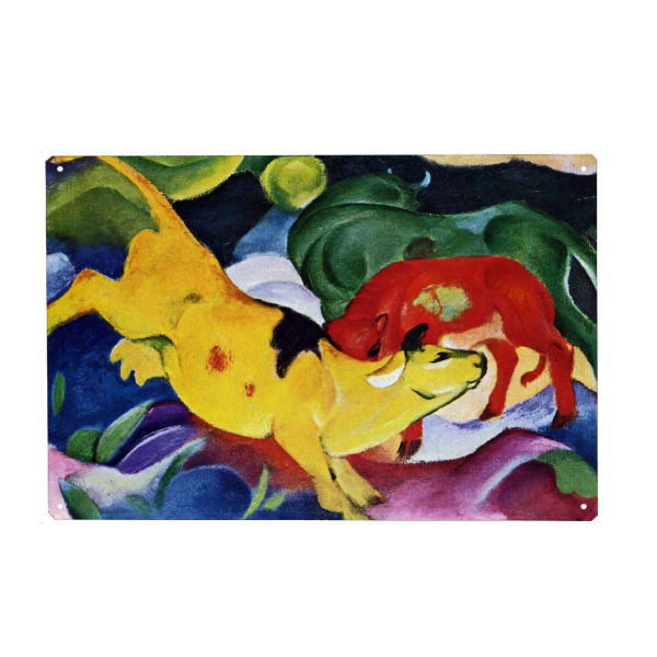 Holzbild "Kühe-rot, grün, gelb" artboxONE - Natur,Tiere - Franz marc,Bunt,Colorful,Tiere,Natur,Nature,Animals,Abstract,Abstrakt,Malerei,Gemälde,Kunst