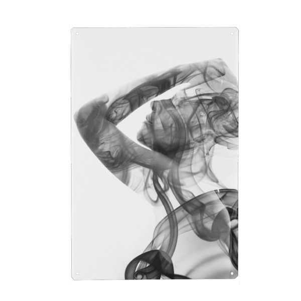 Metall Poster "Woman in Smoke" artboxONE - Menschen - Woman,Frau,Female,Body,Silhouette,Rauch,Zigarettenrauch,Fog,Schwarzweiß,Blackandwhite,Beauty